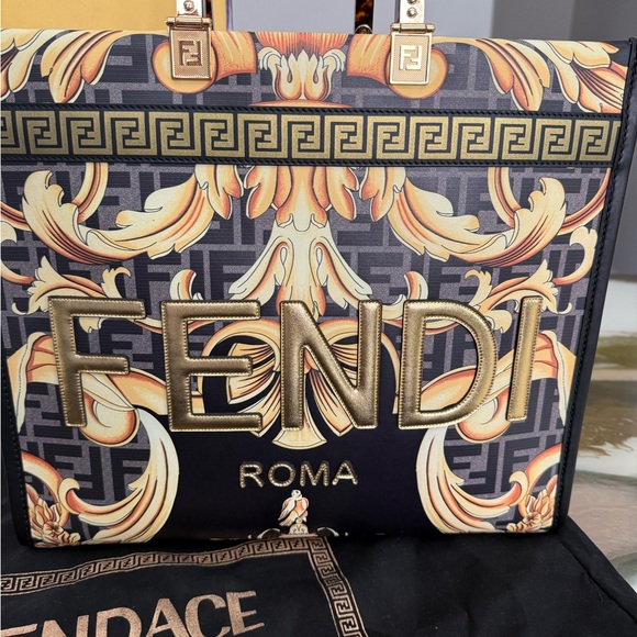 Fendi Handbags - Versace x Fendi Fendace Sunshine Shopper Tote Printed Zucca Jacquard Medium